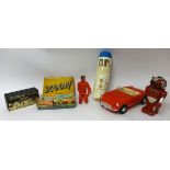 Sindy sports car boxed, Waddington's scoop, 'Two Gun Tex' Japanese tinplate wind up model boxed,