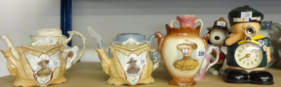 Five various teapots, two vases and novelty's including Col B-P teapots, Dudson Col B-P and Sir R