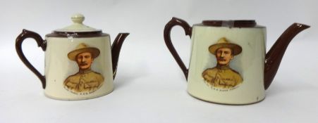 Teapot and lid with Lt.Col.B-P on front and Lord Roberts on back also another similar teapot (2)