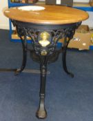 B-P Pub Table decorated with bust, cast iron and wood, by G.Jones & Co Ltd, 70 Castle Street,