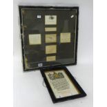 WWI bronze death plaque awarded Bernard Birrell, boxed, also a framed group of memorium cards to