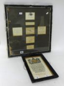 WWI bronze death plaque awarded Bernard Birrell, boxed, also a framed group of memorium cards to