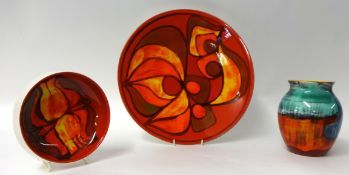 A Poole pottery Delphis charger 35cm t/w a similar bowl and vase (3)