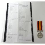 Queens South Africa Medal with 'Defence of Mafeking ' clasp, replaced suspension, awarded to '