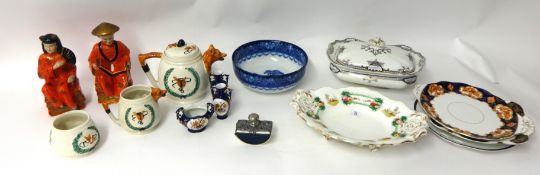 A collection of Victorian and later china wares including meat platters, piece drainers,