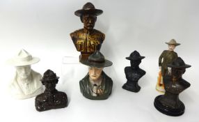 Seven B-P busts including Fordham pottery, plaster bust inscribed A.M. Kavanagh 1900 (7)