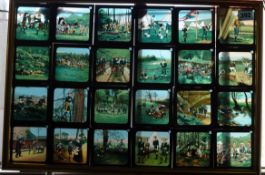Framed collection of Magic Lantern slides, coloured, Baden Powell at Mafeking, Primus Junior