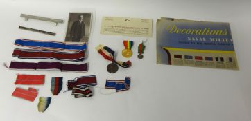 Mixed lot of military memorabilia, Edw VII commemorative medallion, a miniature medal, postcard etc