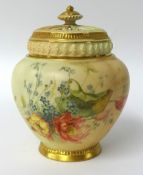 A Royal Worcester blush ivory pot pourri, with cover and inner lid, decorated in wild flowers (