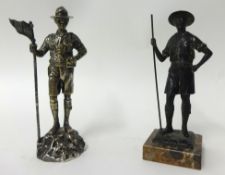 Silver plated early Boy Scout Patrol Leader figure by Roung & Sons and a bronze on marble figure