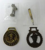 Brass B-P Mafeking horse brass, another 'Gillwell', propelling pencil  bullet case engraved Mafeking