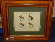 A framed set of four Salmon Flies, 'Tied by F.McPhillips'