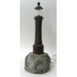 A large marble lighthouse wired for use as a lamp, 43cm