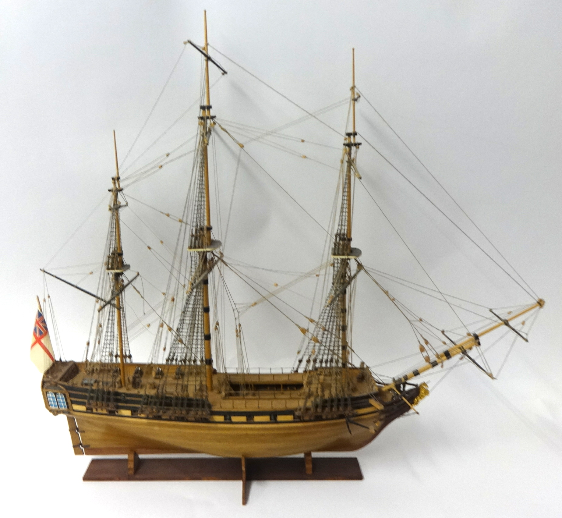 Model wood galleon ship on stand, 76cm