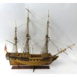 Model wood galleon ship on stand, 76cm