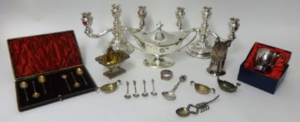 A pair of silver plated entrée dishes with engraved and key cut decoration also various silver