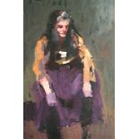 ROBERT LENKIEWICZ (1941-2002) 'Study of Esther in Purple'. oil on board. 46 x 31cm. Provenance: from