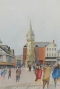 J.ATTEWELL three modern watercolours, Devon Scenes including Newton Abbot Clock Tower, the largest