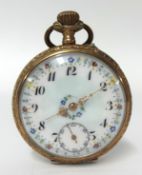 A Continental silver and gilt pretty open face and keyless pocket watch, the dial set with Arabic