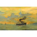 W.HUDSON large signed 20th century oil on canvas 'Steam Liner Ship, off the Coast' 57cm x 87cm