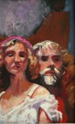 ROBERT LENKIEWICZ (1941-2002) 'The Painter with Megan'. oil on board. 56 x 36 cm. signed twice and