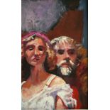 ROBERT LENKIEWICZ (1941-2002) 'The Painter with Megan'. oil on board. 56 x 36 cm. signed twice and