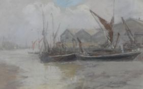 BERNARD SICKERT (1862-1932) pastel, signed 'Beached Barges' 27cm x 41cm and another titled '
