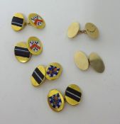 A pair of 9ct cufflinks t/w two pairs of gilt and enamel cufflinks (3)