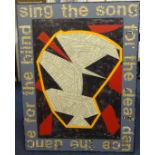 JOHN HOWLIN (1941-2006) mixed media on canvas 'Sing the Song', 134cm x100cm, c1989