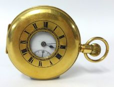 18ct gold half hunter pocket watch with monogrammed back plate, the dial and movement marked 'Samuel