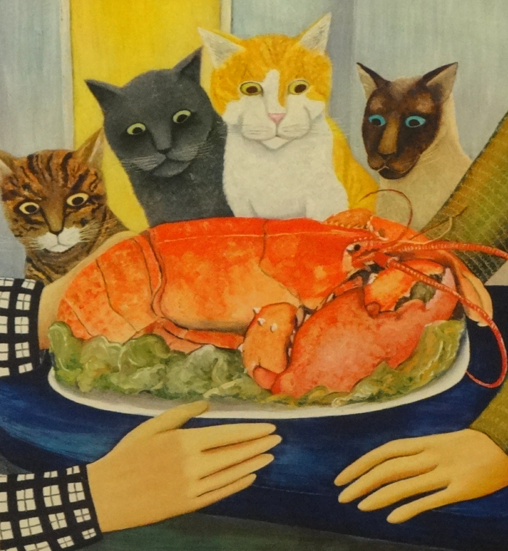 BERYL COOK (1926-2008) 'Four Hungry Cats' a rare lithograph, signed print, 40cm x 35cm