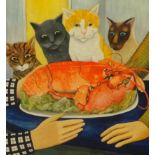 BERYL COOK (1926-2008) 'Four Hungry Cats' a rare lithograph, signed print, 40cm x 35cm