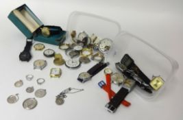 A mixed lot of various watch parts and spares also Everite seventeen jewel boxed Gents wrist watch