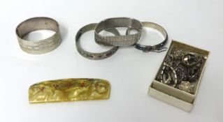 Various silver bracelets, Chinese bangle and sundry other jewellery
