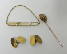 A pair 9ct gold cufflinks and two tie pins
