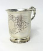 Victorian christening mug, EB & JB with engraved decoration and scroll handle, 10cm high, 5.25 oz.