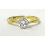A diamond solitaire ring set with modern round brilliant cut diamond of good clarity,