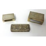 Late Victorian toothpick box, George V silver matchbox holder and another matchbox holder (3)