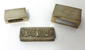 Late Victorian toothpick box, George V silver matchbox holder and another matchbox holder (3)