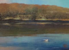 RICHARD LANNOWE HALL mixed media 'Spring Helford Estuary', 25cm x 33cm