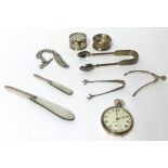 Various items including silver Edwardian sugar nips, Victorian silver sugar tongs with three toe