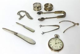 Various items including silver Edwardian sugar nips, Victorian silver sugar tongs with three toe