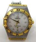 Ladies Omega bi metal diamond dot wrist watch, Constellation, with original box and warranty card