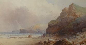 WILLIAM COOK of PLYMOUTH (1840-1897), attributed, watercolour 'Coastal View, Cottage with Pillars'