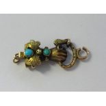 A 19th century long chain gauntlet hand clasp, set with turquoise