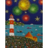 BRIAN POLLARD signed limited edition print. 'Plymouth Hoe, Fireworks' 40cm x 33cm