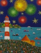 BRIAN POLLARD signed limited edition print. 'Plymouth Hoe, Fireworks' 40cm x 33cm