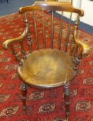 A old farmhouse kitchen chair with another kitchen chair with brown seat and turned legs (2)