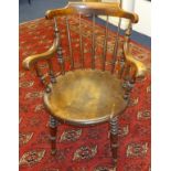 A old farmhouse kitchen chair with another kitchen chair with brown seat and turned legs (2)