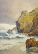 ARTHUR SUKER (1857-1902) watercolour, 'Cliff, Beach and Stormy Seas', signed, 60cm x 39cm